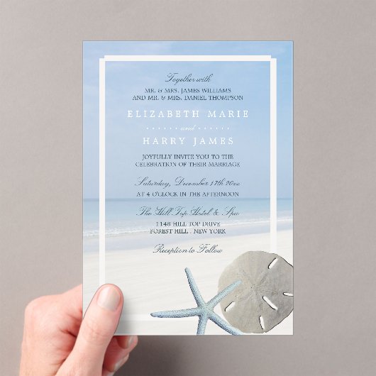 Strandhochzeit mit Sanddollar und Seestern Acryleinladungen (Insitu (Handheld))