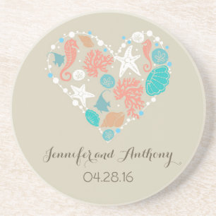 Strandhochzeit mit Seashells Sandstein Untersetzer