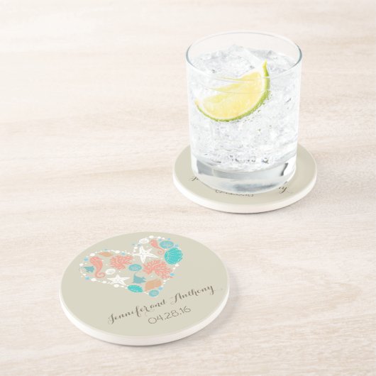 Strandhochzeit mit Seashells Sandstein Untersetzer (Seite)