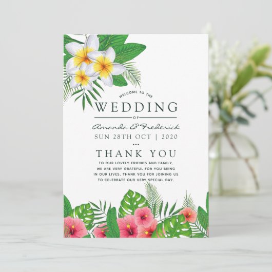 Strandhochzeit mit tropischen Blätter Programm (Stehend Vorderseite)