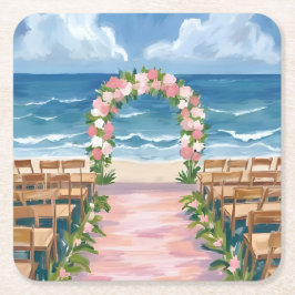 Strandhochzeit Mittelgang Blumen-Aquarell Rechteckiger Pappuntersetzer