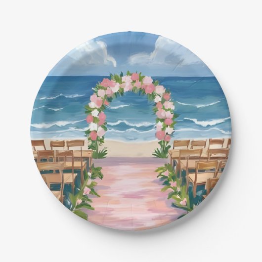 Strandhochzeit Mittelgang Floral Wasserfarbe Pappteller (Vorderseite)