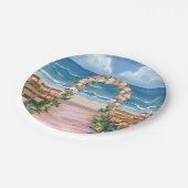 Strandhochzeit Mittelgang Floral Wasserfarbe Pappteller (Schrägansicht)