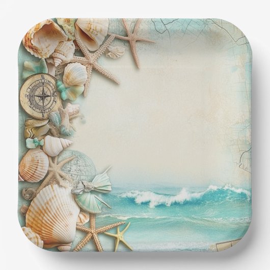 Strandhochzeit Muscheln Pappteller (Vorderseite)
