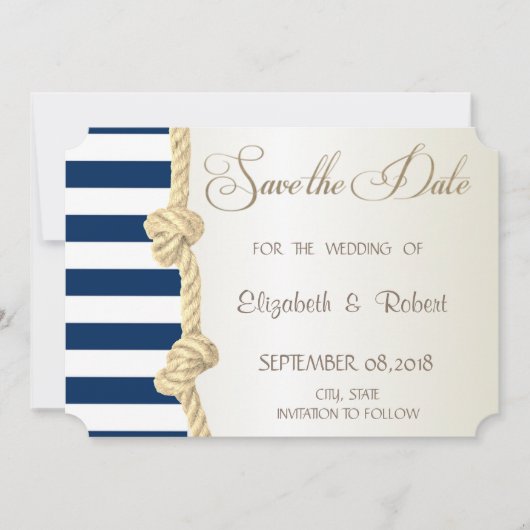 Strandhochzeit, Navy Rope, Streifen Save the Date (Vorderseite)