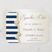 Strandhochzeit, Navy Rope, Streifen Save the Date (Vorne/Hinten)