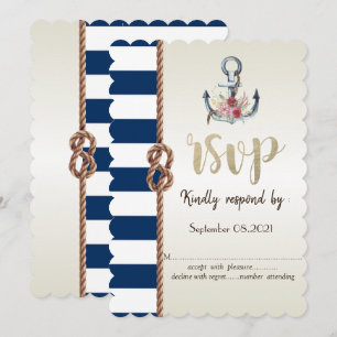 Strandhochzeit Navy Seil, gestreift RSVP  Einladung