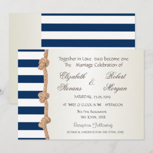 Strandhochzeit Navy Seil, Herzen, Streifen Einladu Einladung