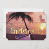 Strandhochzeit, Palm, Sonnenuntergang, Bootsüberbr Einladung (Vorderseite)