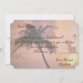 Strandhochzeit, Palm, Sonnenuntergang, Bootsüberbr Einladung (Rückseite)