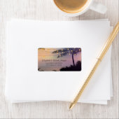 Strandhochzeit, Palm Sunset Lights Label Adressaufkleber (Insitu)