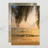 Strandhochzeit, Palmen Sonnenuntergang Save the Da Save The Date (Vorne/Hinten)
