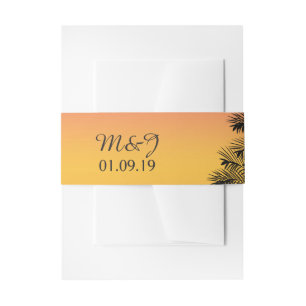 Strandhochzeit Palmenbaum Sonnenuntergang Tropisch Einladungsbanderole