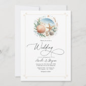 Strandhochzeit QR Code im Stil 'Coastal Chic' Einladung (Vorderseite)