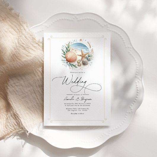 Strandhochzeit QR Code im Stil 'Coastal Chic' Einladung