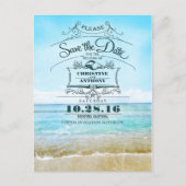 Strandhochzeit-Retro Save the Date Postkarten (Vorderseite)