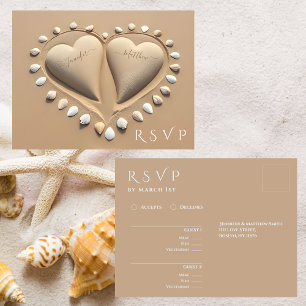 Strandhochzeit-Rückantwort - Sandherzen Postkarte