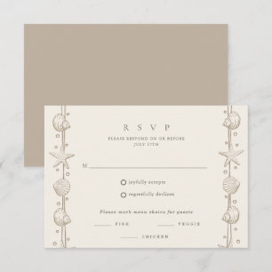 Strandhochzeit Sand Muschel Menü RSVP Karte