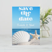 Strandhochzeit, Sandstrand, weiße Muscheln Save th The Date (Stehend Vorderseite)