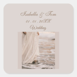 Strandhochzeit | Sanfte neutrale Boho-Hochzeitsgun Quadratischer Aufkleber