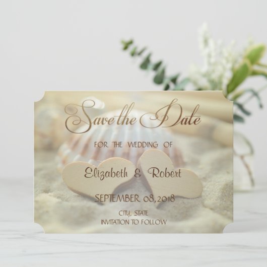 Strandhochzeit, Seashell, Waldhöre Save the Date (Stehend Vorderseite)