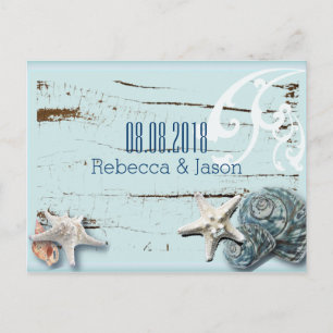 Strandhochzeit SeaShells save the date Ankündigungspostkarte