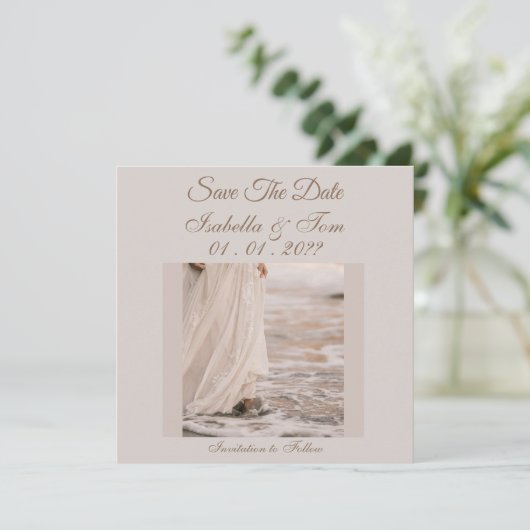 Strandhochzeit, Soft Neutral, Save the Date (Stehend Vorderseite)