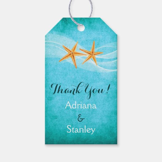 Strandhochzeit Starfish Paar & Schleier Vielen Dan Geschenkanhänger (Vorderseite)