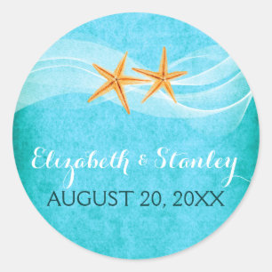 Strandhochzeit Starfish pair Save the Date Runder Aufkleber