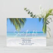 Strandhochzeit unter Palmen Save The Date (Stehend Vorderseite)