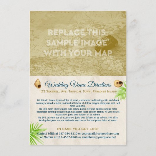 Strandhochzeiten Details Türkis Seashell Rope Palm Begleitkarte (Rückseite)