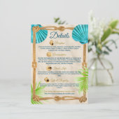 Strandhochzeiten Details Türkis Seashell Rope Palm Begleitkarte (Stehend Vorderseite)