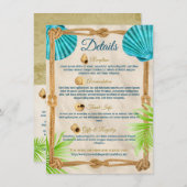 Strandhochzeiten Details Türkis Seashell Rope Palm Begleitkarte (Vorne/Hinten)