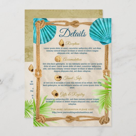 Strandhochzeiten Details Türkis Seashell Rope Palm Begleitkarte (Vorne/Hinten)