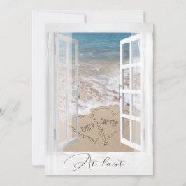 Strandhochzeiten Herz mit Namen im Fenster Einladung