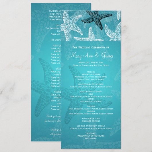 Strandhochzeitprogramm Starfish Blue Programm (Vorne/Hinten)