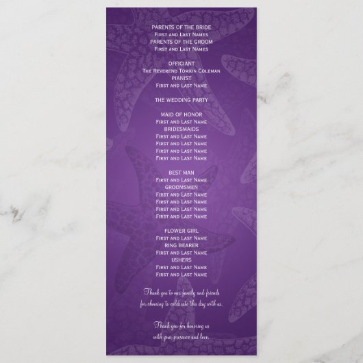 Strandhochzeitprogramm Starfish Lila Programm (Rückseite)