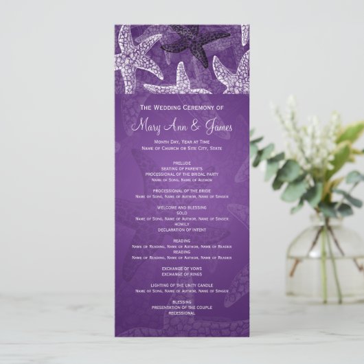 Strandhochzeitprogramm Starfish Lila Programm (Stehend Vorderseite)