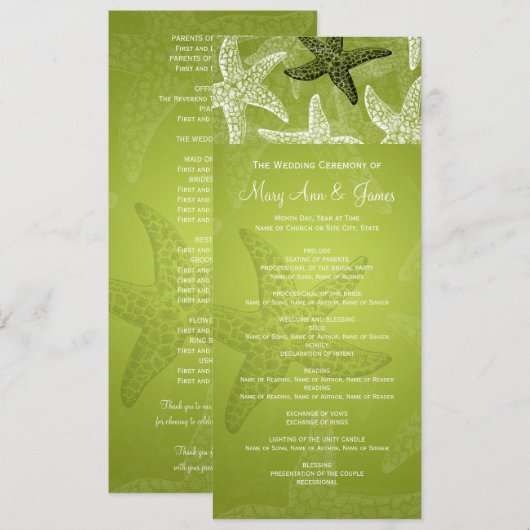 Strandhochzeitprogramm Starfish Lime Green Programm (Vorne/Hinten)