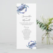 Strandhochzeitprogramme Wasserfarbenkrabbe Einladung (Stehend Vorderseite)