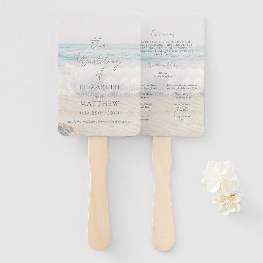 Strandhochzeits-Programm für eine Hochzeit am Meer Fächer (Vorne und Hinten)