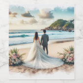 Strandhochzeitspaar Weinetikett (Einzelnes Label)