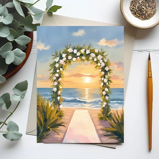 Strandhochzeitungs-Arch Floral Wasserfarbe Postkarte