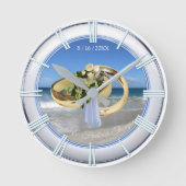 Strandhochzeitungs-Geschenkuhr Runde Wanduhr (Vorderseite)