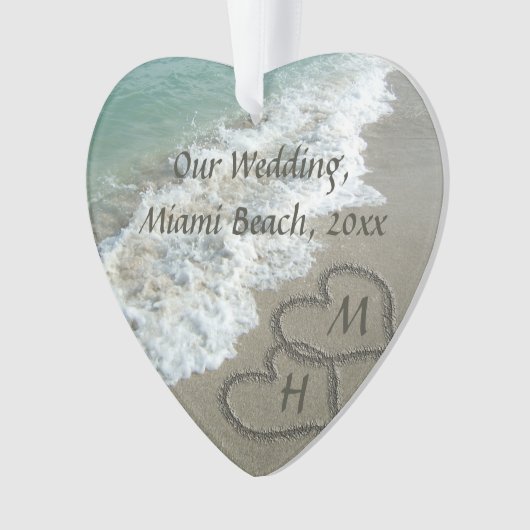 Strandhochzeitungs-Sake-Interlocking-Herzen Ornament (Vorderseite)