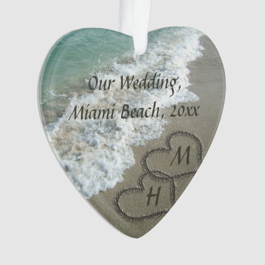 Strandhochzeitungs-Sake-Interlocking-Herzen Ornament (Vorderseite)