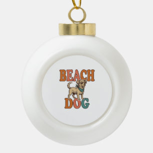 Strandhund Vintage Gravur Grafikdesign_1 Keramik Kugel-Ornament
