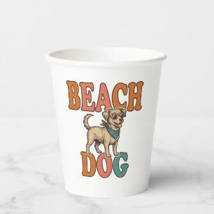 Strandhund Vintage Gravur Grafikdesign_1 Pappbecher
