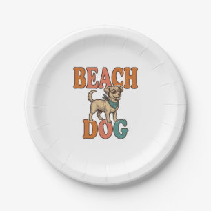 Strandhund Vintage Gravur Grafikdesign_1 Pappteller