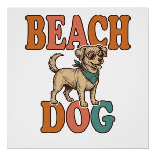 Strandhund Vintage Gravur Grafikdesign_1 Poster
